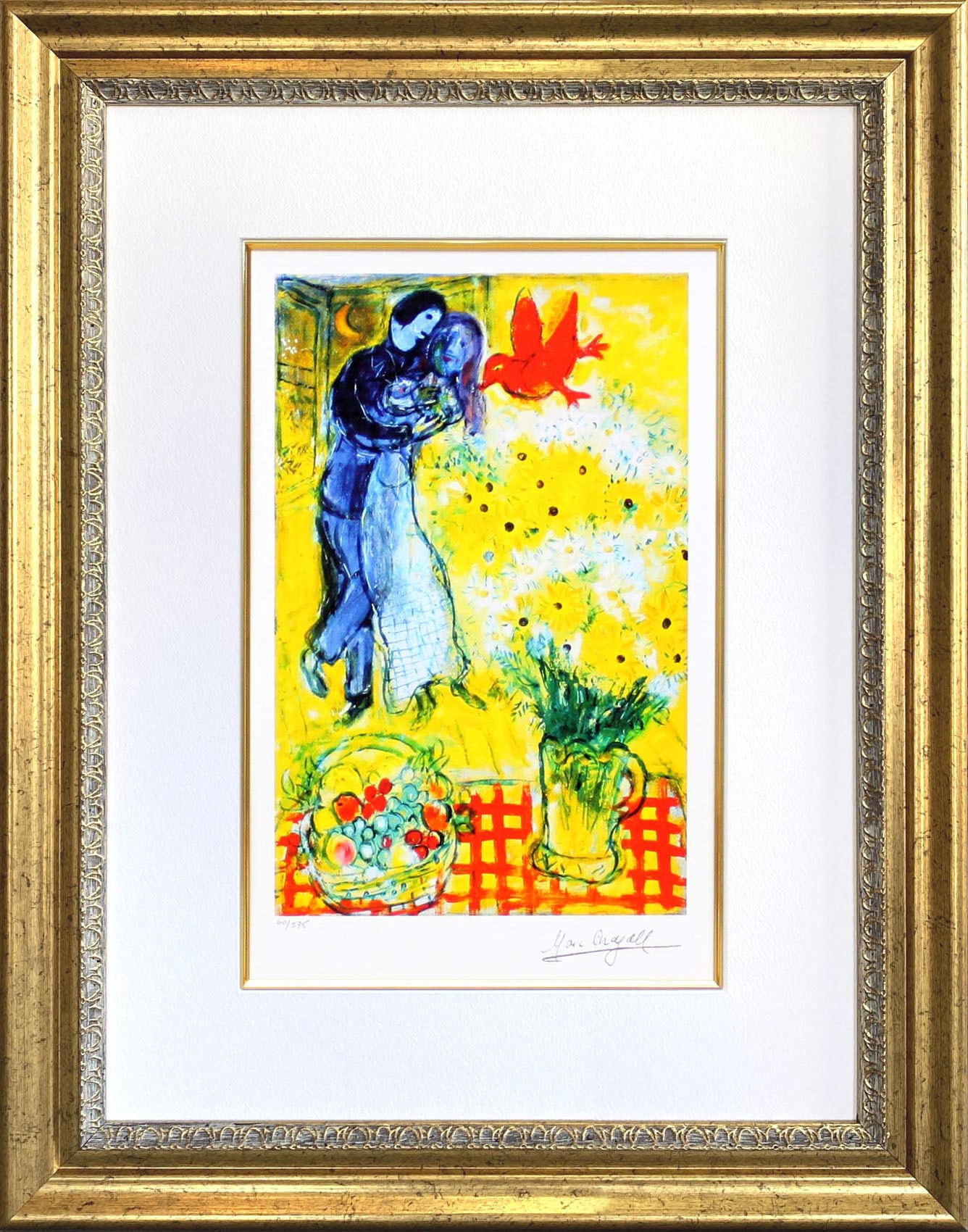 マルク シャガール絵画「恋人たちとマーガレットの花」額縁4色選択可能 作品証明書 展示用フック 限定375部エディション付複製画ジークレ