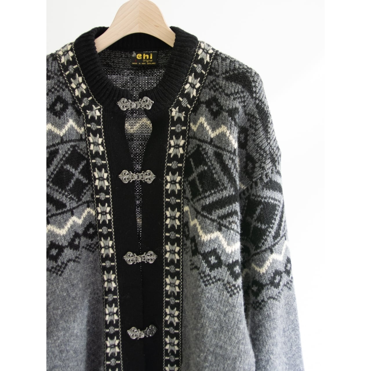 【eni】Made in New Zealand 100% Wool Nordic Cardigan（ニュージーランド製 ウールノルディックニットカーディガン チロリアンセーター）