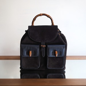 90-00s Gucci Bamboo Backpack Suede・Leather