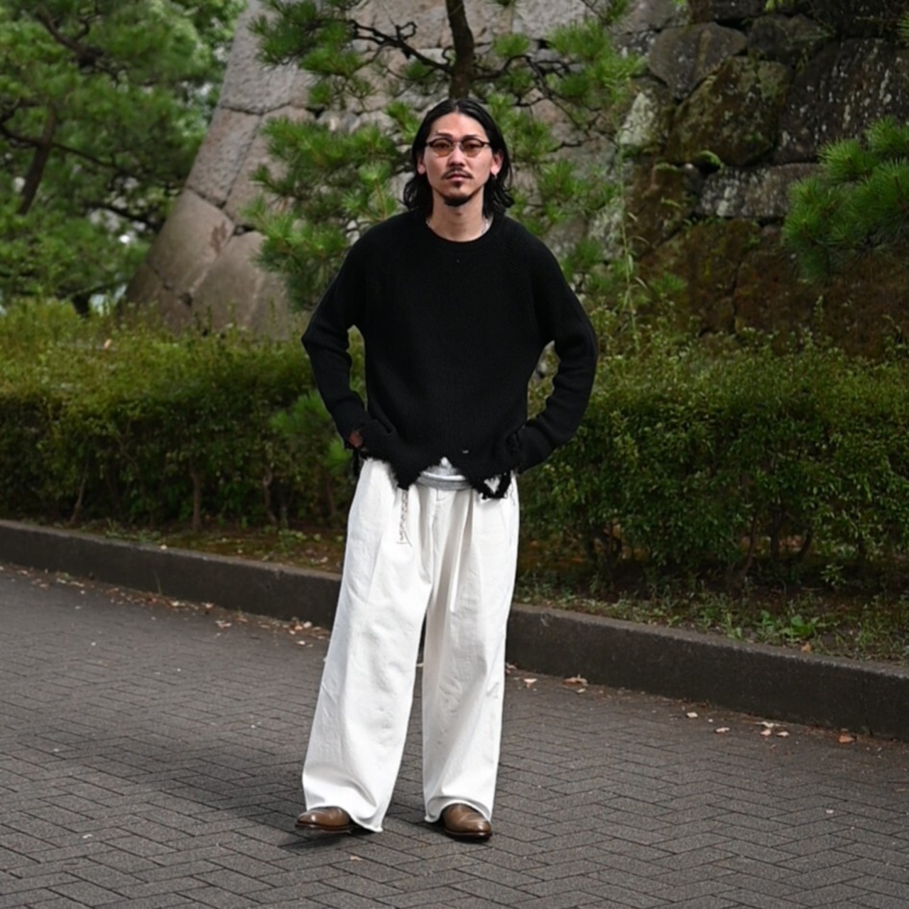 Leh(レー)GANKO別注×damage waffle L/S sweater コーディネート