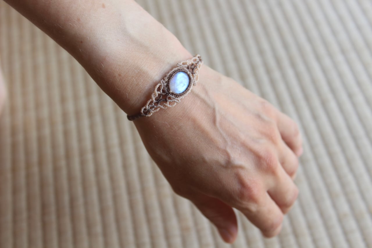 Rainbow moonstone micro macrame bracelet
