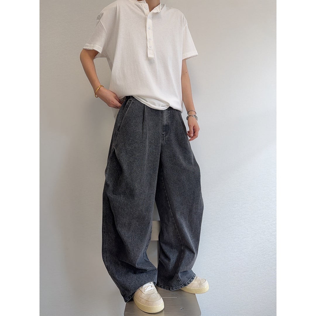 dannyandzeeヘビーウォッシュワイドシルエットデニムパンツ