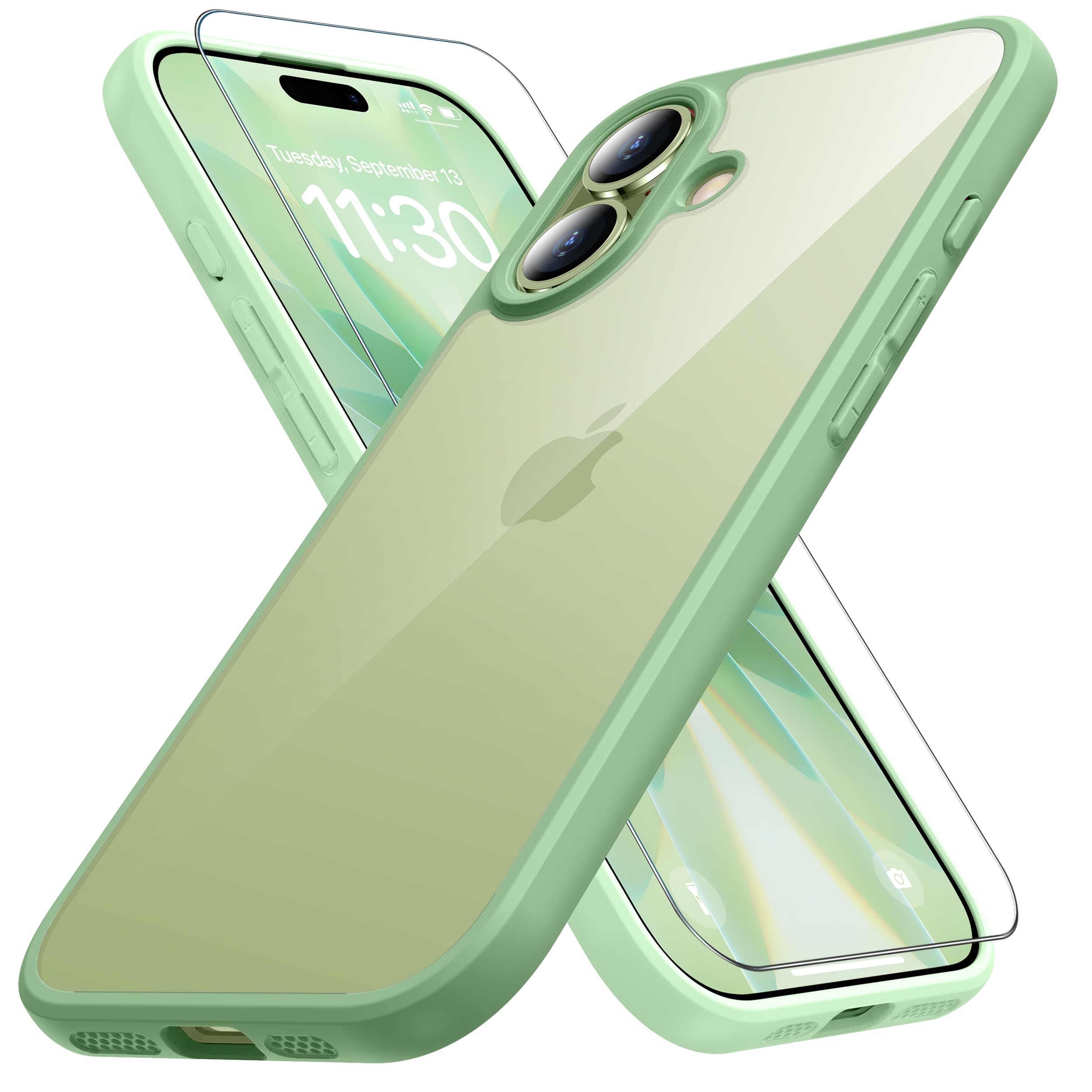 iPhone17 用 ケース グリーン 耐衝撃 ガラスフィルム付き アイフォン17 用 ケース 米軍MIL規格 耐久性 黄ばみ防止