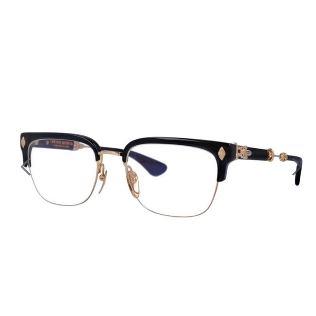 Rare ◇ Chrome Hearts EVANGELIST Dagger Cross Temple Wellington-Frame Sunglasses, Eyeglasses, Black and Gold