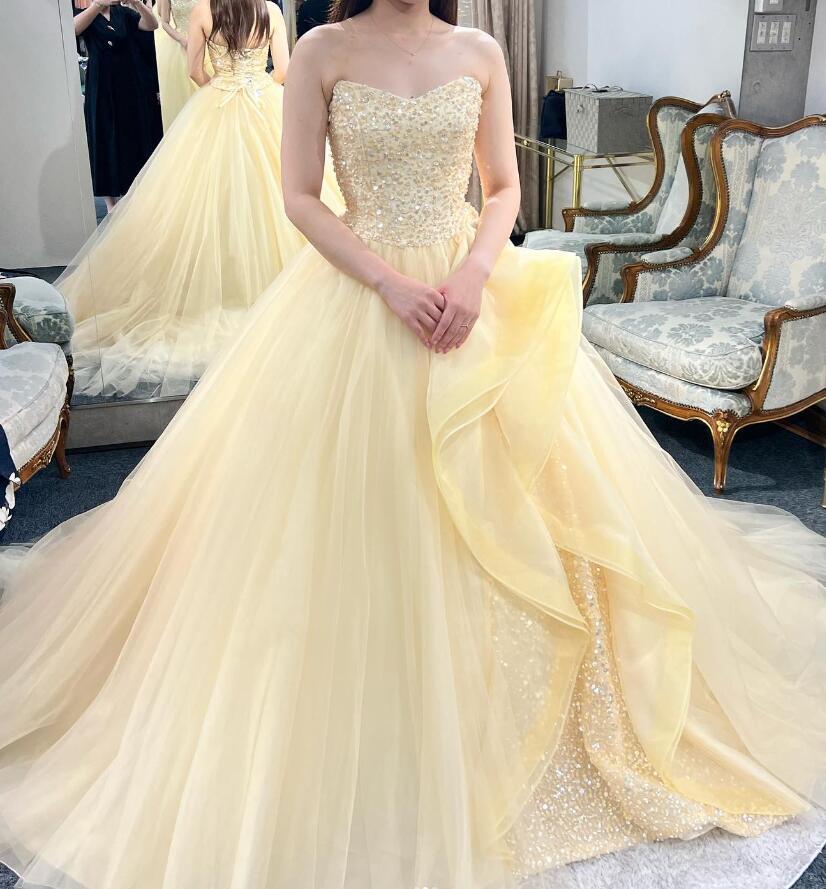 ELLE イエロー＆フラワー チュールカラードレス