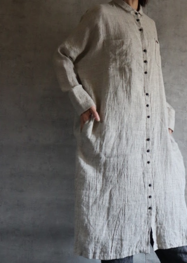 クルミボタンシャツロングワンピース