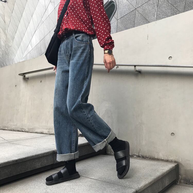 スプリングハイウェストスタンダードジーンズ ルーズ薄手パンツ レトロ 春物 モンロー5343617