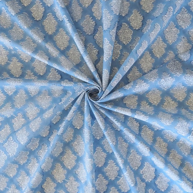 ブロックプリント生地【50cm単位】インド綿  小花柄 ゼニスブルー×白 #46797-BL2【再入荷】