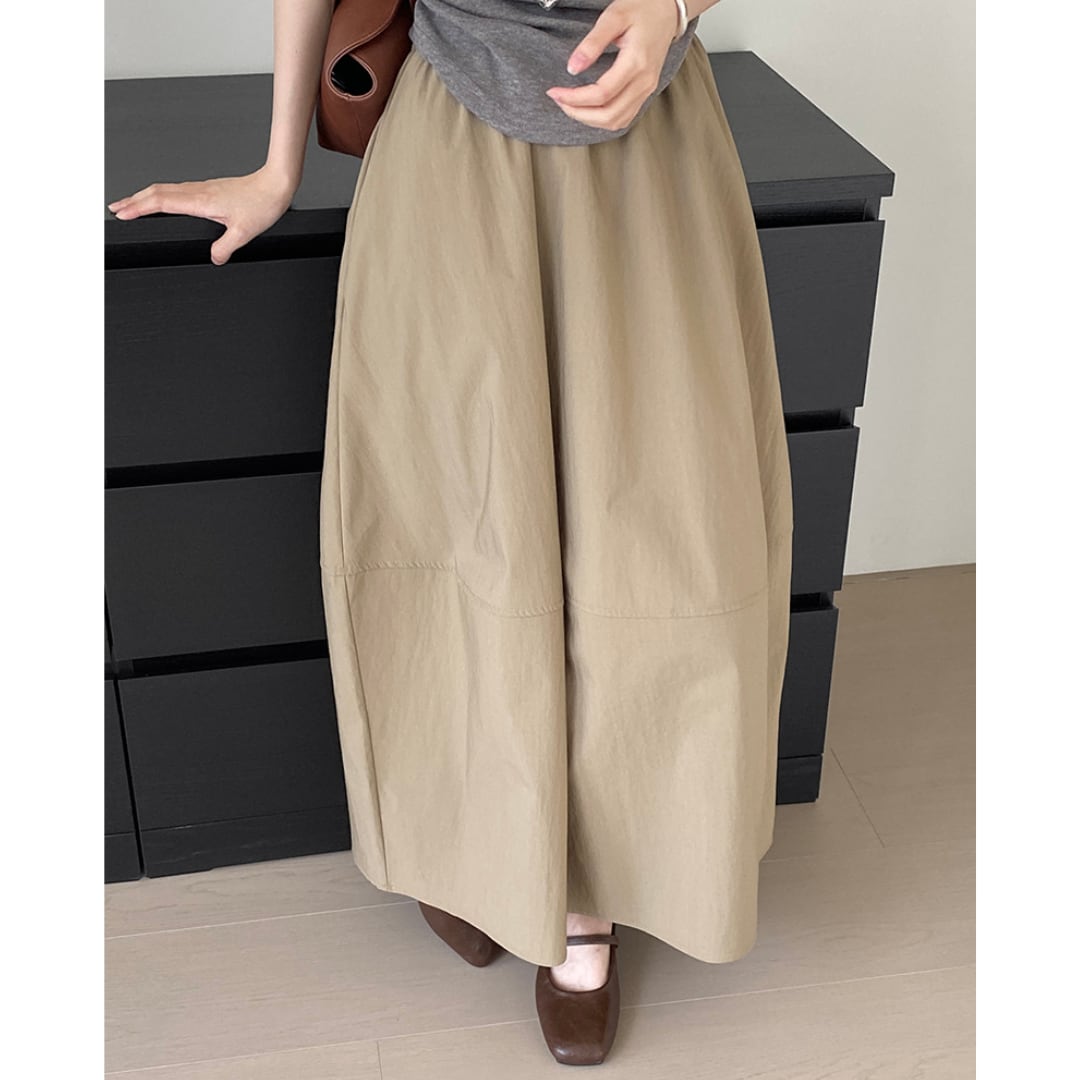 Gathered waist switching long skirt M061