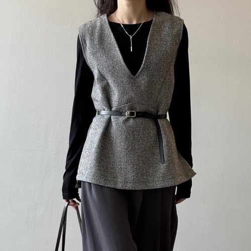 【3点セット】Vネックベスト+カットソー+ベルト ・19964