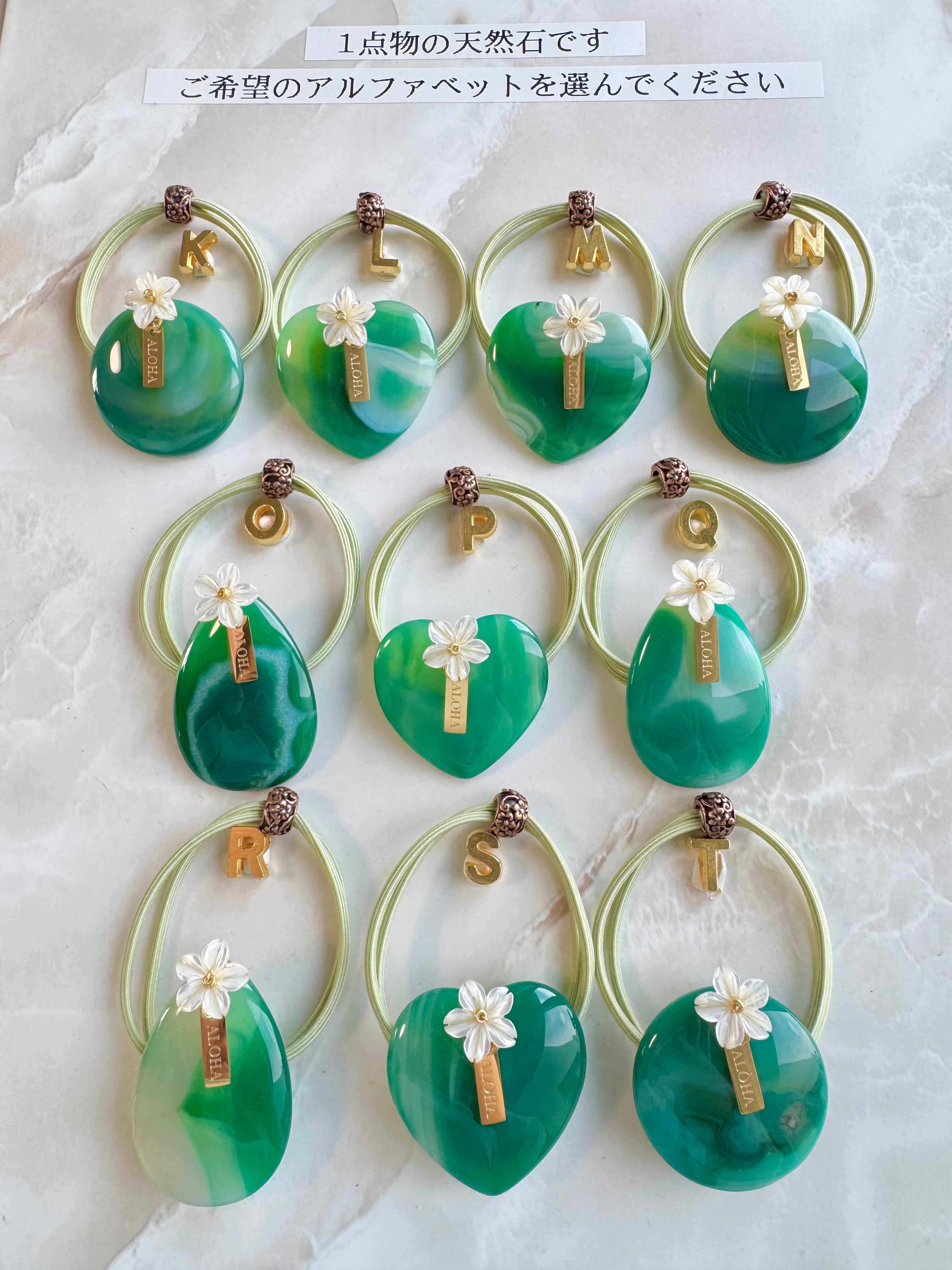 Green agate×Plumeria hair accessory(グリーンアゲート、瑪瑙天然石