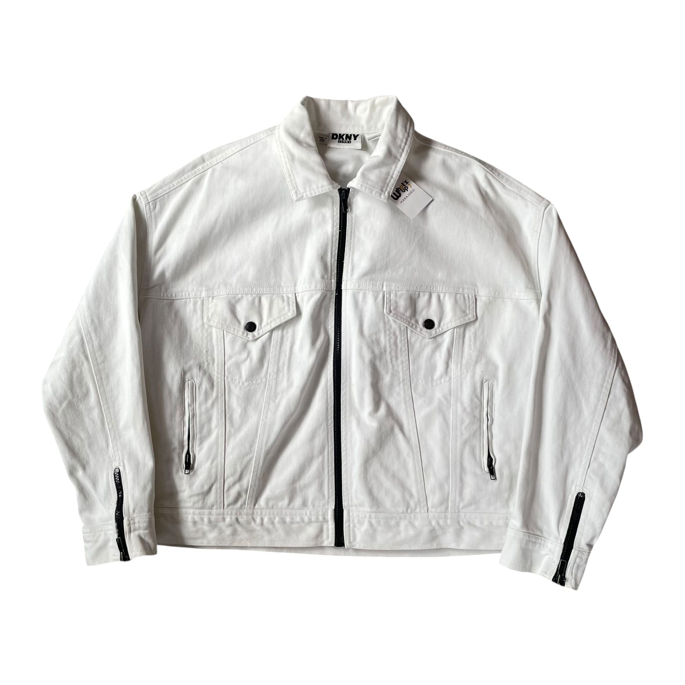 1990s DKNY Jeans Zipwork Design Wide Silhouette White Denim Jackdet