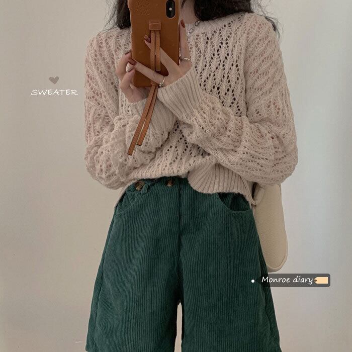 シャツ スタイルルーズニットショートトップス スプリング 春物 モンロー2297895399