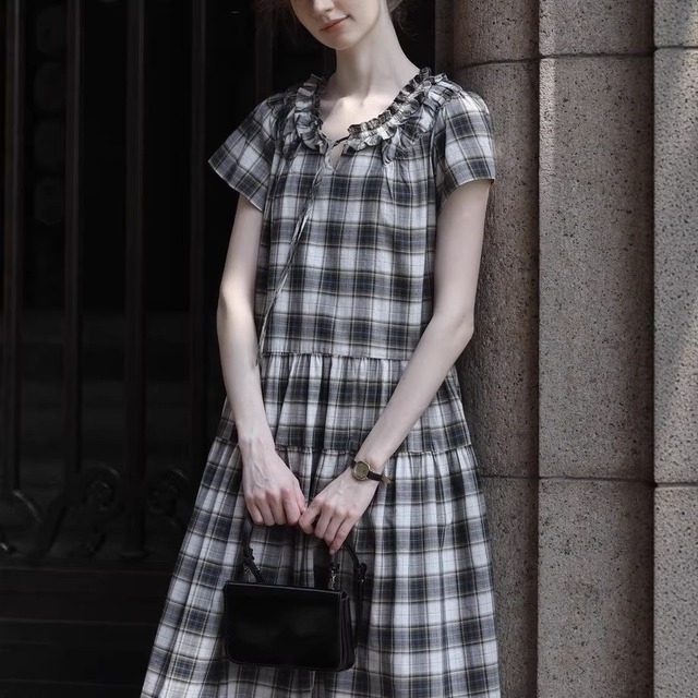 【ワンピース】 ワンピース レディース 夏 おしゃれ きれいめ 可愛い 春 夏 秋 20代 30代 40代 50代 大人 可愛い カジュアル チェック ブラック 黒 M L XL
