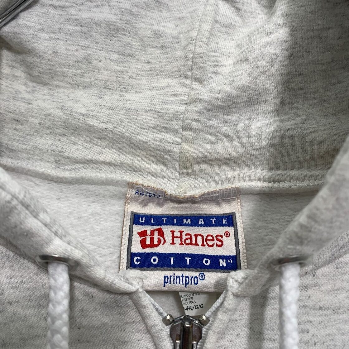 Hanes ジップアップ プリントスウェット パーカー L ライトグレー 