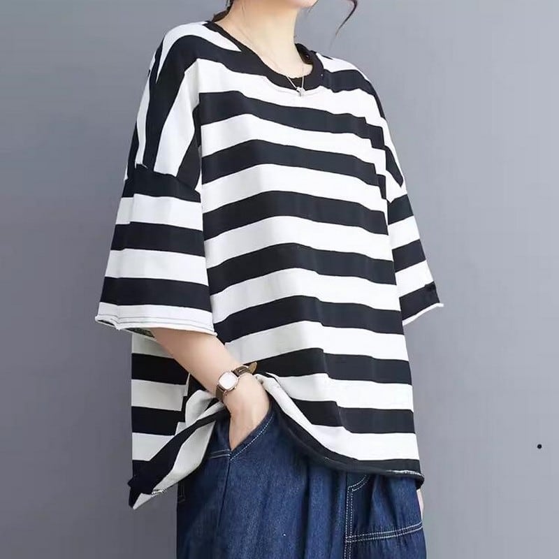 半袖ボーダーボックスTシャツ10554 | さらり＊ふわり