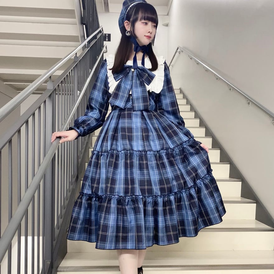 rokh】ロック blueタータン チェック アシンメトリー ワンショルダー