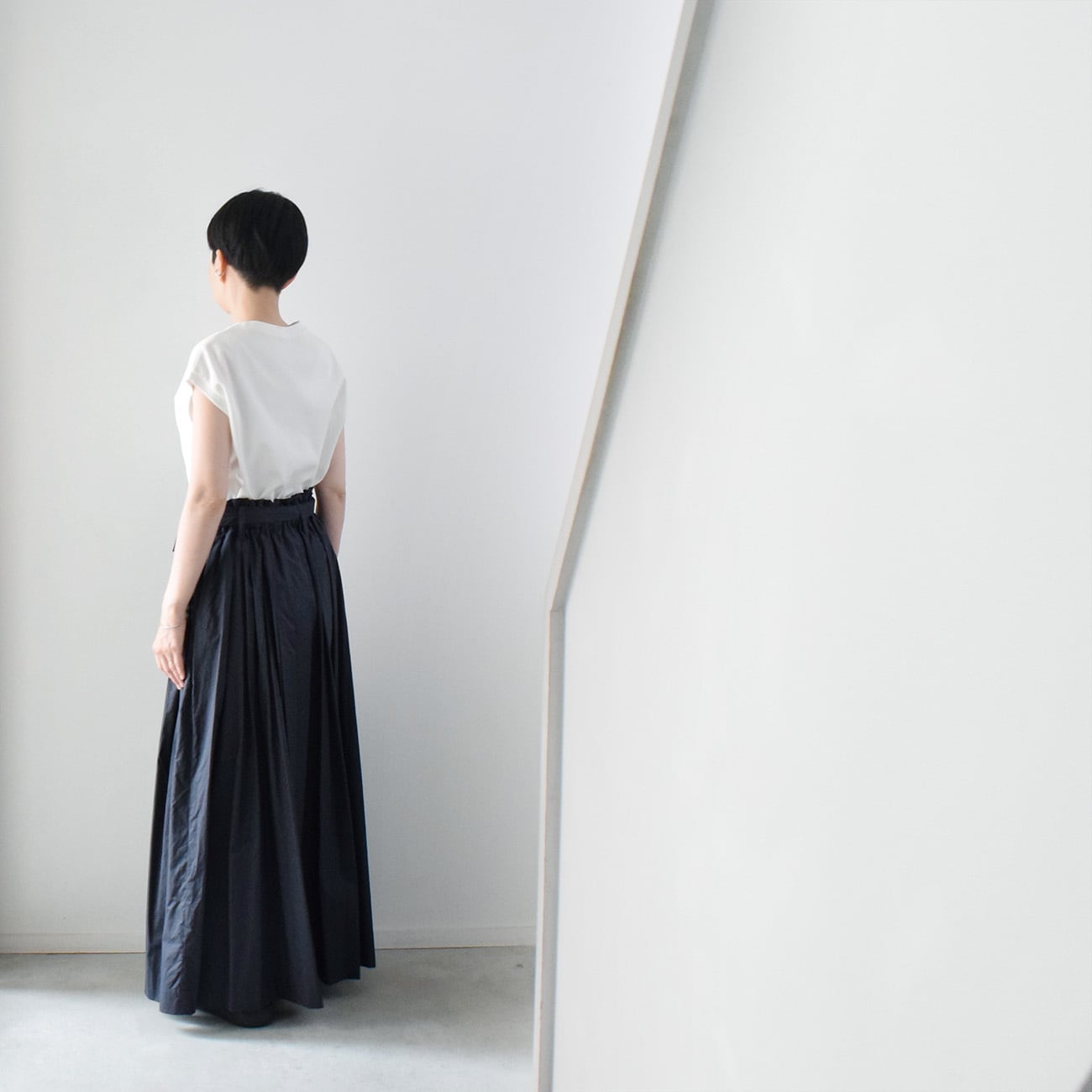 コットンボリュームギャザースカート：紺［SK19LSNV］ | skep-online shop