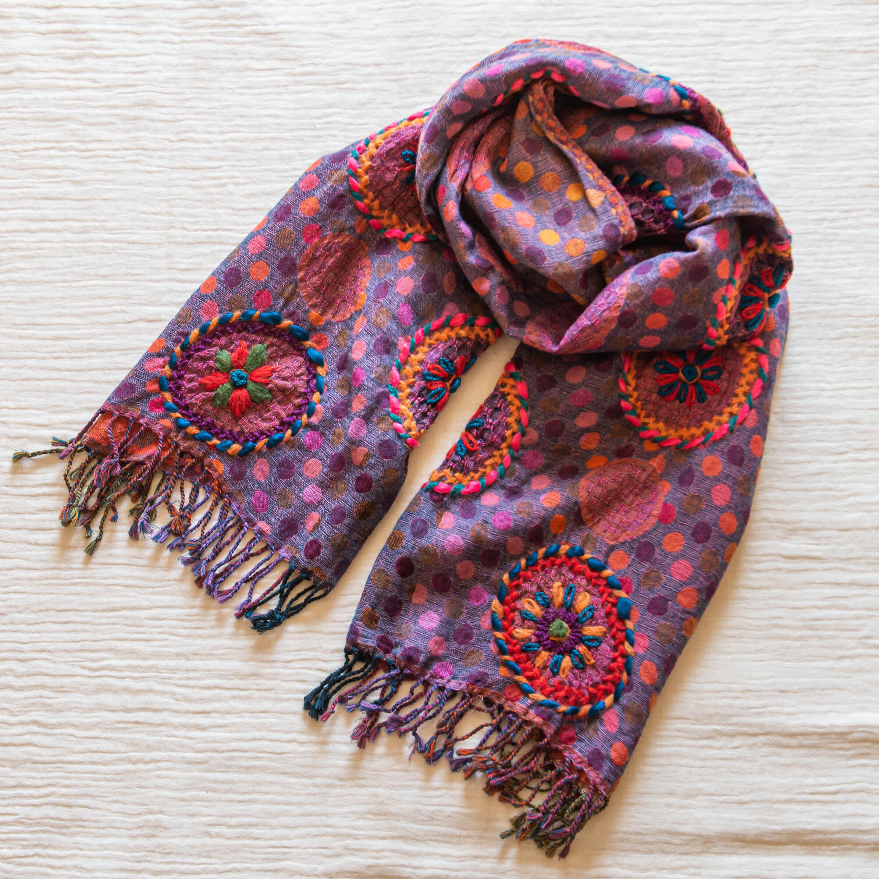 カシミール産 刺繍 ウールストール 0008