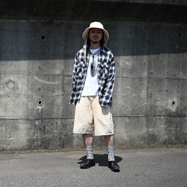 Leh(レー）Embroidery Check Shirts、ANACHRONORM(アナクロノーム) FRONT YORK DENIM SHORTS、春夏ストーリートstyle