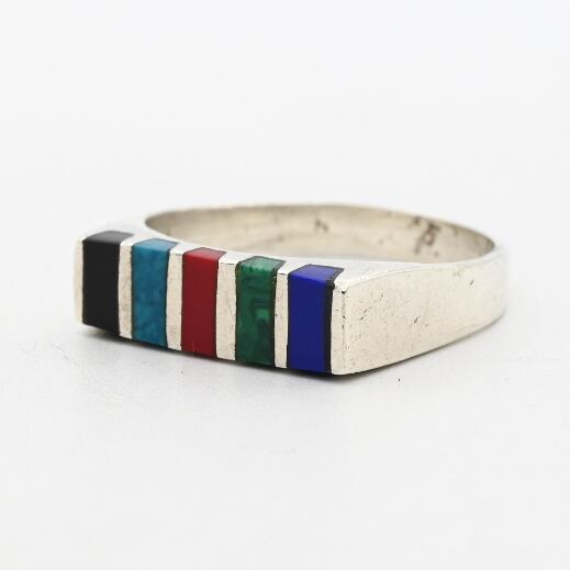 Multi Color Stone Accent Minimum Bar Top Ring #11.5 / Mexico