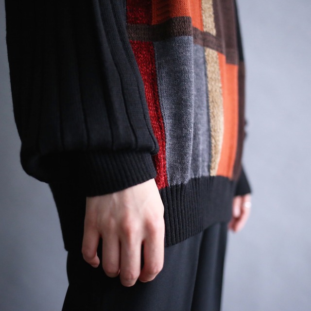 good coloring block pattern half-zip knit pullover