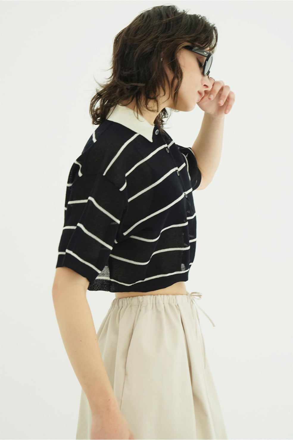 CLANE SPONGY SHEER POLO KNIT TOPS 3色展開 | FLICKA ASHIYA
