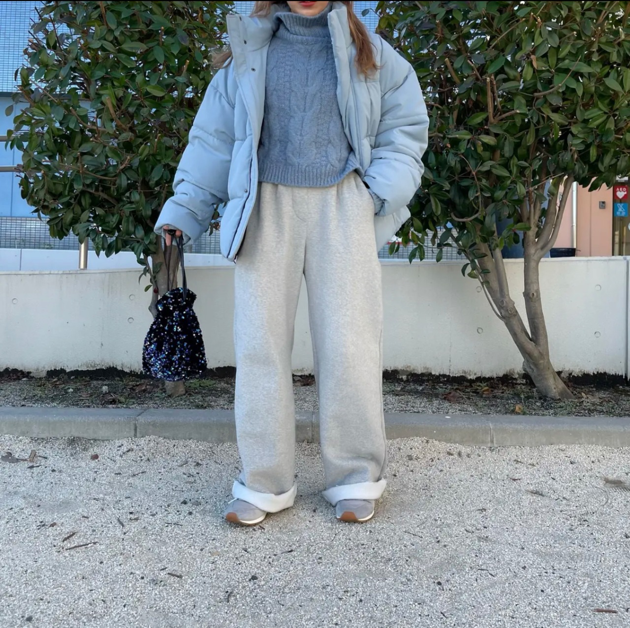 タックプレス裏起毛スウェットpt／gray