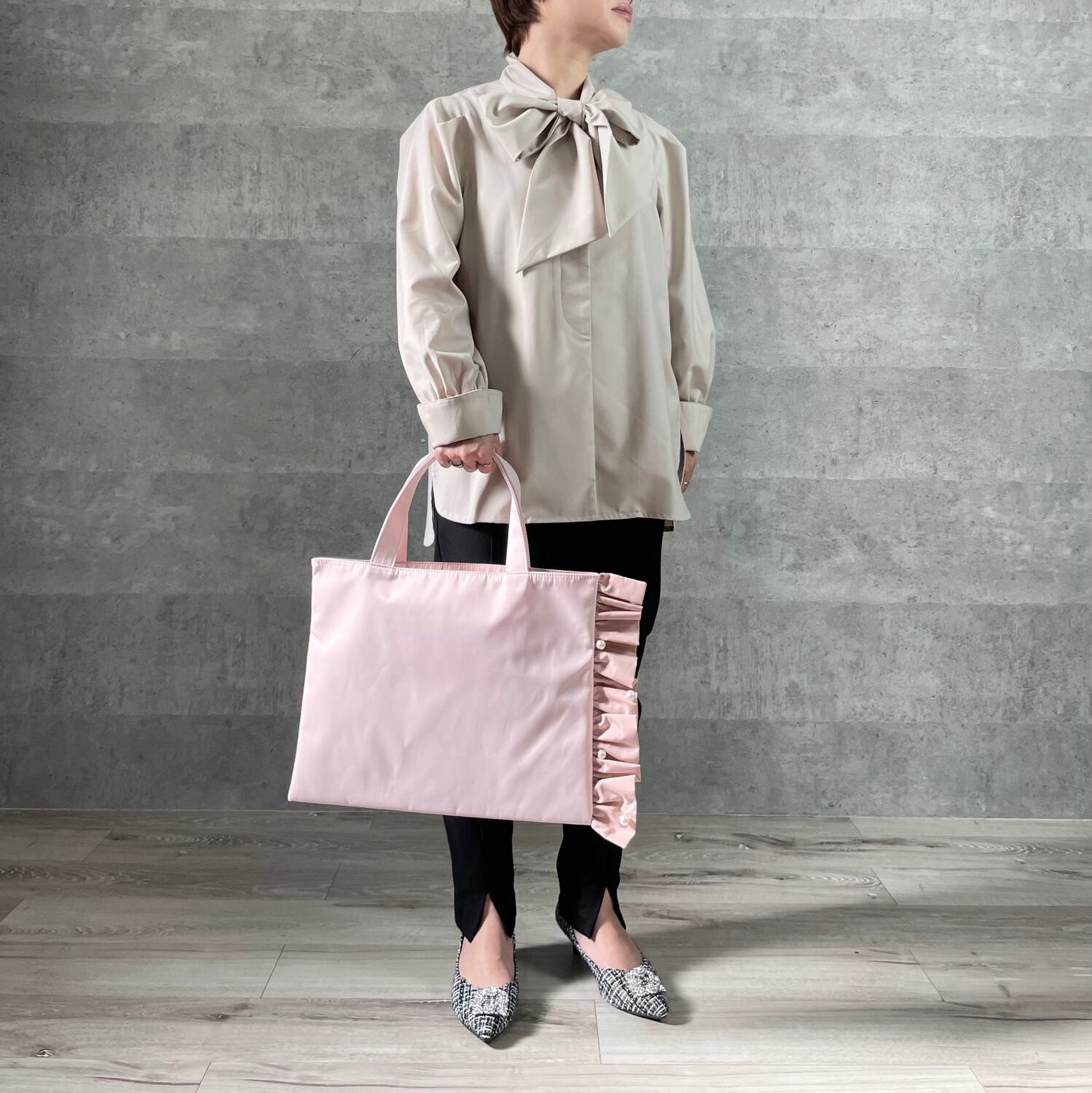 撥水】親子でも♡大人可愛いフリルパール 卒業＆入学 A4トートバッグ