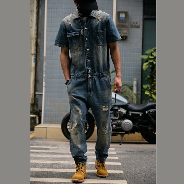 Short-Sleeve Denim Jumpsuit(GV534)
