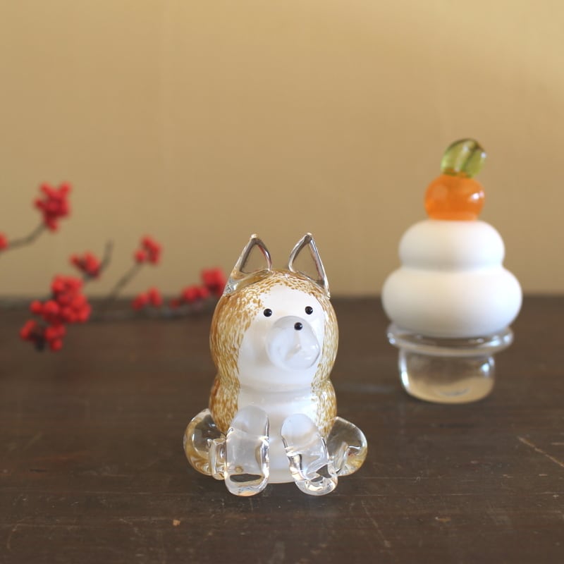 干支戌と毎年使えるガラスの鏡餅《お正月セット》