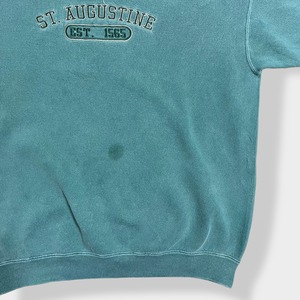 【LAKESHIRTS】USA素材 St. Augustine 刺繍 アーチロゴ スウェット トレーナー プルオーバー くすみカラー アースカラーくすみグリーン M US古着