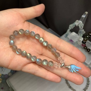 ラブラドライト×羽デザインブレスレット