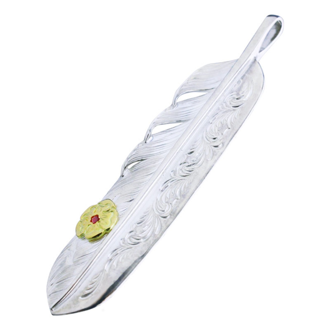 在庫あり　Taro Washimi 鷲見太郎 L arabesque flight feather 02 S K18 flower metal  ruby 2mm