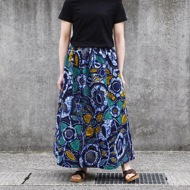【受注制作】アフリカ布のギャザースカート（ボタニカル）アフリカンプリント アフリカンファブリック