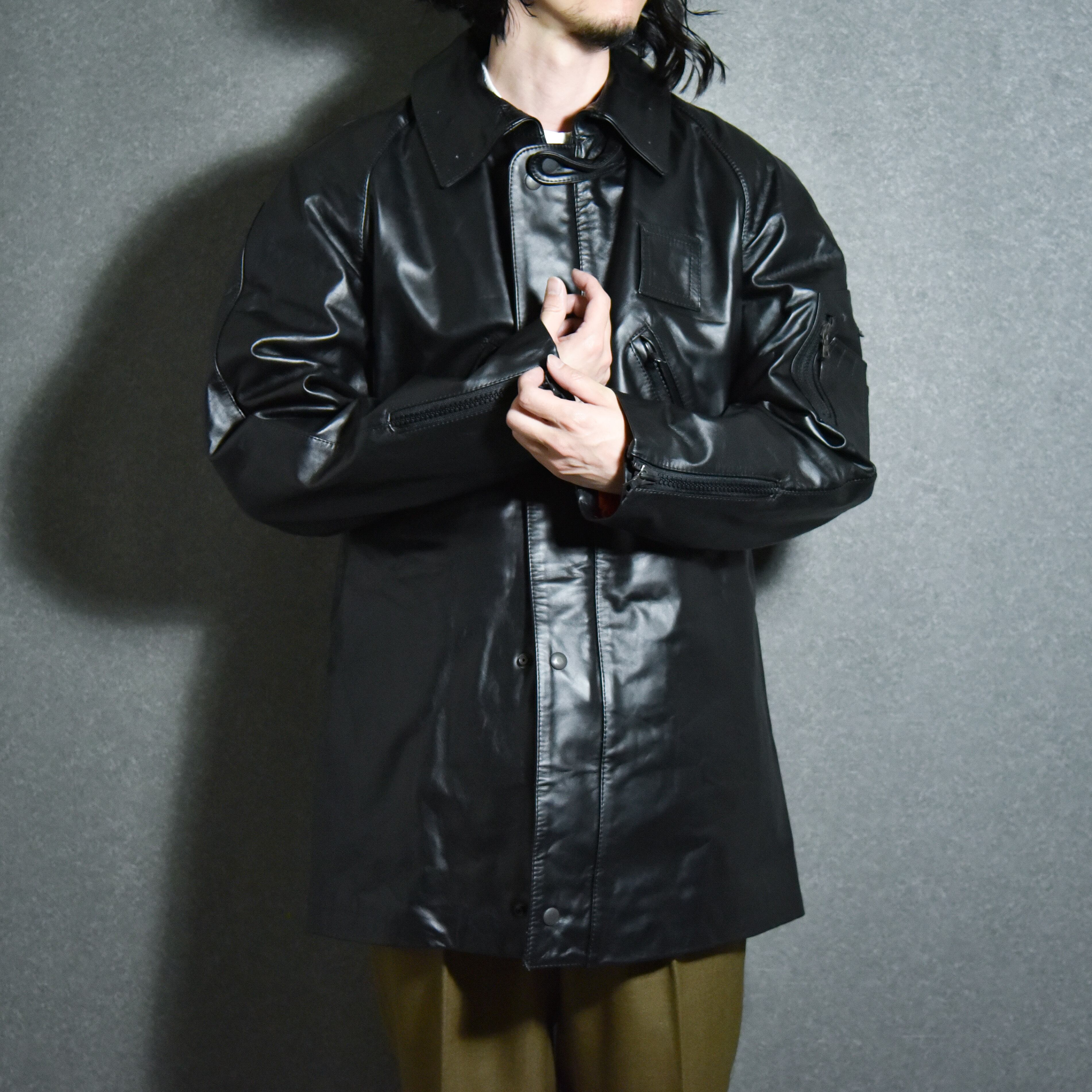 肩幅約50cm80s Italian POLIZIA leather half coat