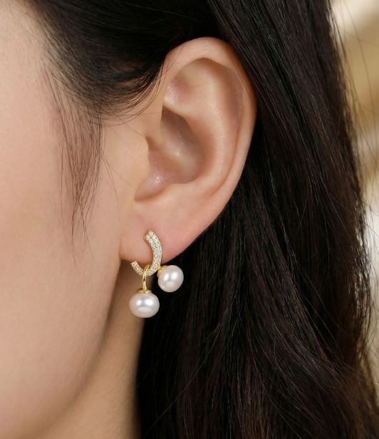 18K RGP ゴールド ダイヤ CZ フラワー パール ピアス gp5705 | Rainbow