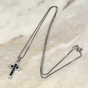vintage 9ct white gold cross necklace set with sappire & diamond