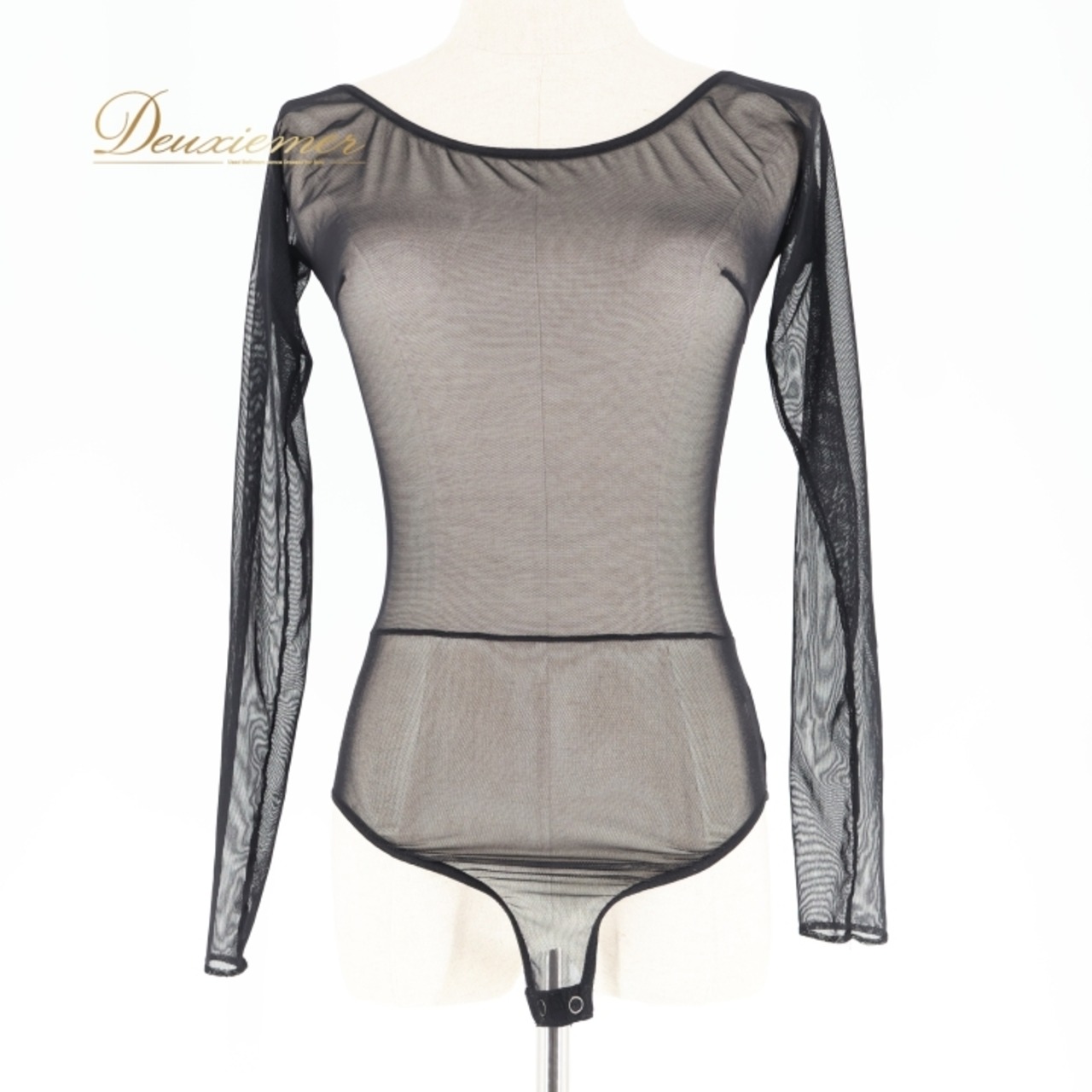 社交ダンス 衣装 トップス レオタード ブラック系 チャコット Chacott 日本製 黒 伸縮 ストレッチ 練習 レッスン 長袖 メッシュ生地 ボタン バレエ 無地 シンプル ダンス衣装 イベント ステージ 重ね着