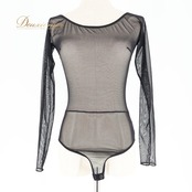 社交ダンス 衣装 トップス レオタード ブラック系 チャコット Chacott 日本製 黒 伸縮 ストレッチ 練習 レッスン 長袖 メッシュ生地 ボタン バレエ 無地 シンプル ダンス衣装 イベント ステージ 重ね着