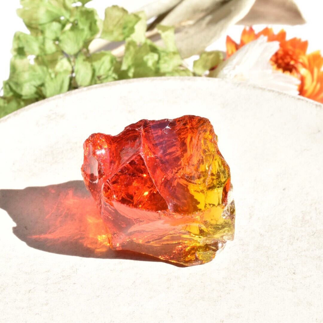 《新色》インドネシア産アンダラクリスタル原石 フレイムオレンジ×イエローバイカラー
