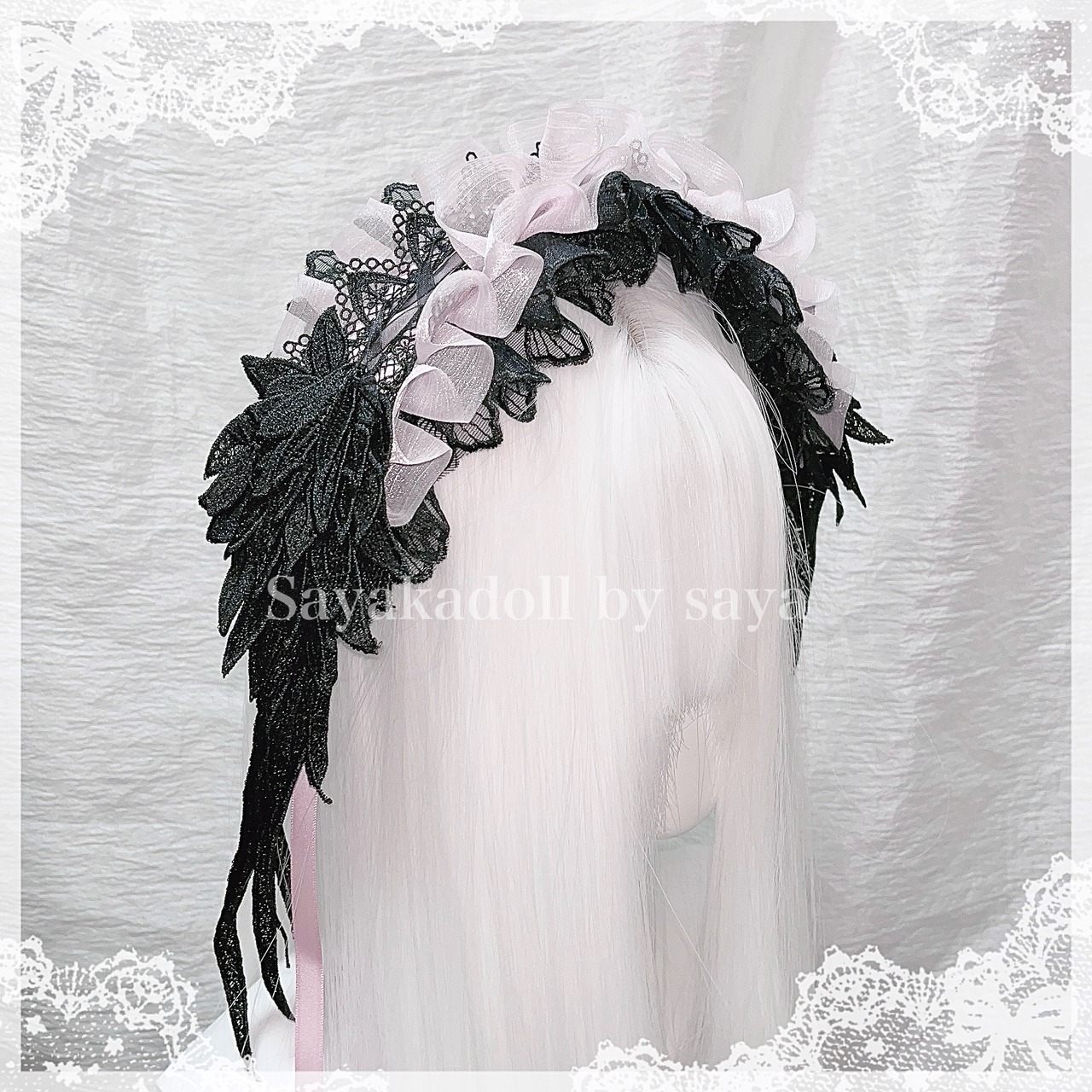 ♡ Gothic feather オーガンジーフリルリボンヘッドドレス green ♡