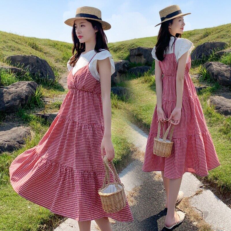 【新作】【送料無料】 243＃マタニティドレスサマーコットンストライプ半袖ルーズフォールスツーピースドレス妊婦ママドレス ショート ハーフスリーブ 夏物 AL expec349655719873