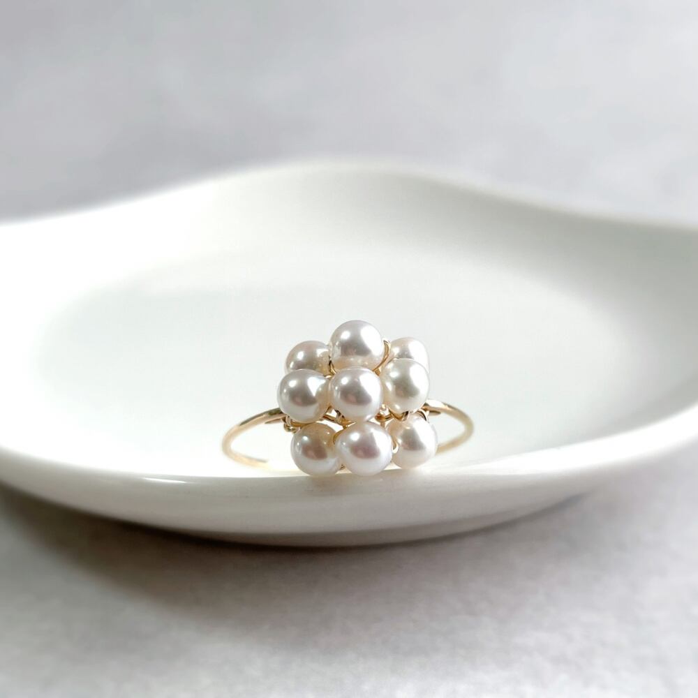 【4月制作作品】最高品質 淡水パール K14gfワイヤーリング | 贅沢な輝きを束ねたブーケ仕立ての指輪