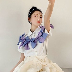 トップス レディース 送料無料 シャツ ブラウス ワイシャツ ワイド ストレート ゆったり ゆる フリーサイズ 大きめ 白 ホワイト リボン 青紫 薄紫 前開き スタンダードカラー 半袖 ドロップショルダー かわいい 可愛い ガーリー キュート おしゃれ お洒落 カジュアル こなれ感 抜け感 きれいめ 爽やか 涼し フェミニン 上品 エレガント 無地 春服 夏服 10代 20代 普段使い 着回し 楽ちん おでかけ 女子会 学生 通学 デート モテ オルチャン 韓国系 ファッション コーデ 新作 2021