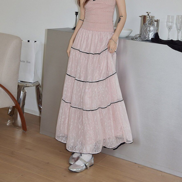 lace tiered long skirt