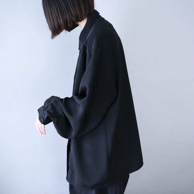 "刺繍" fry-front and pleats design black one-tone mode shirt