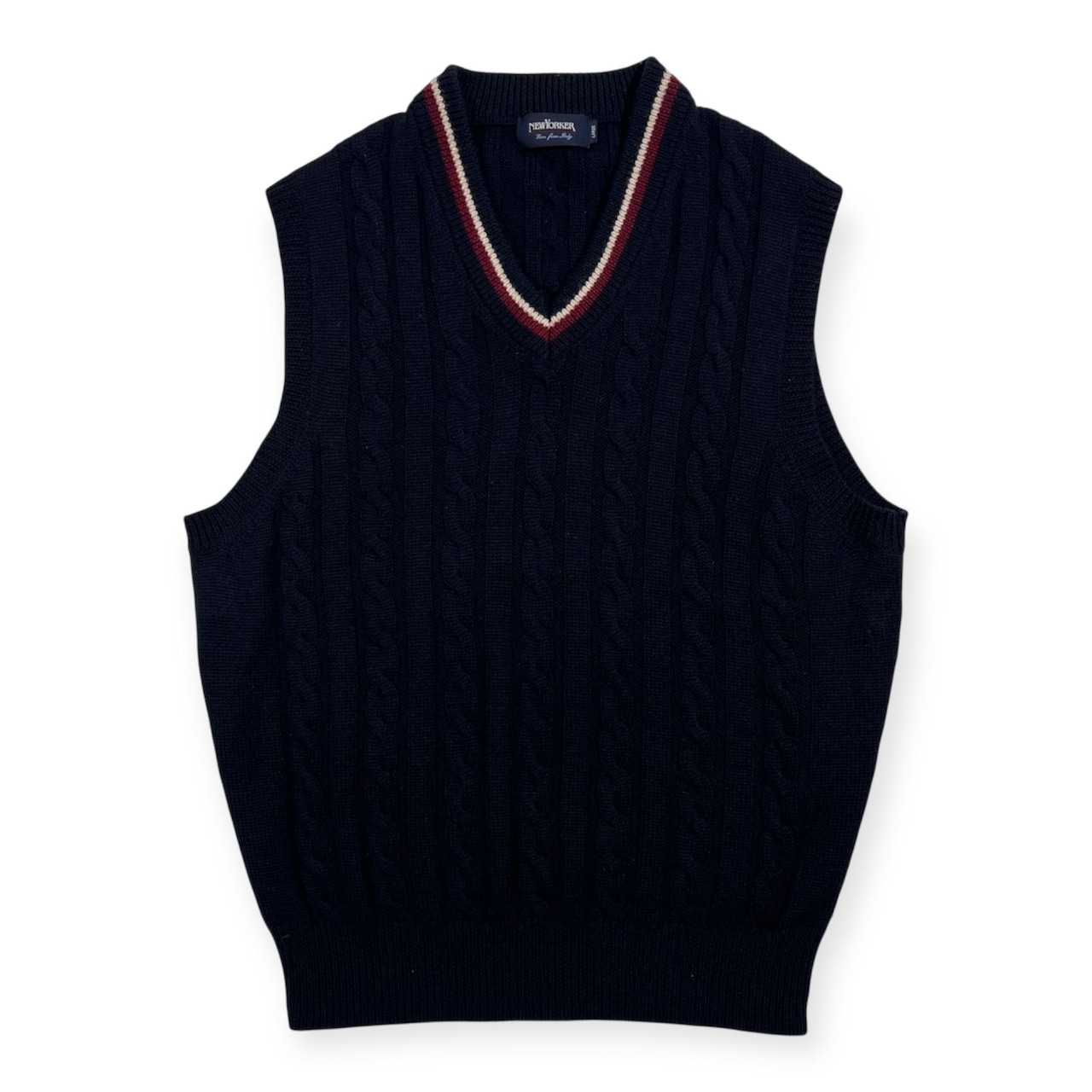 NEWYORKER ニューヨーカー ケーブル チルデン ウールニット ベスト サイズ L /ネイビー/メンズ