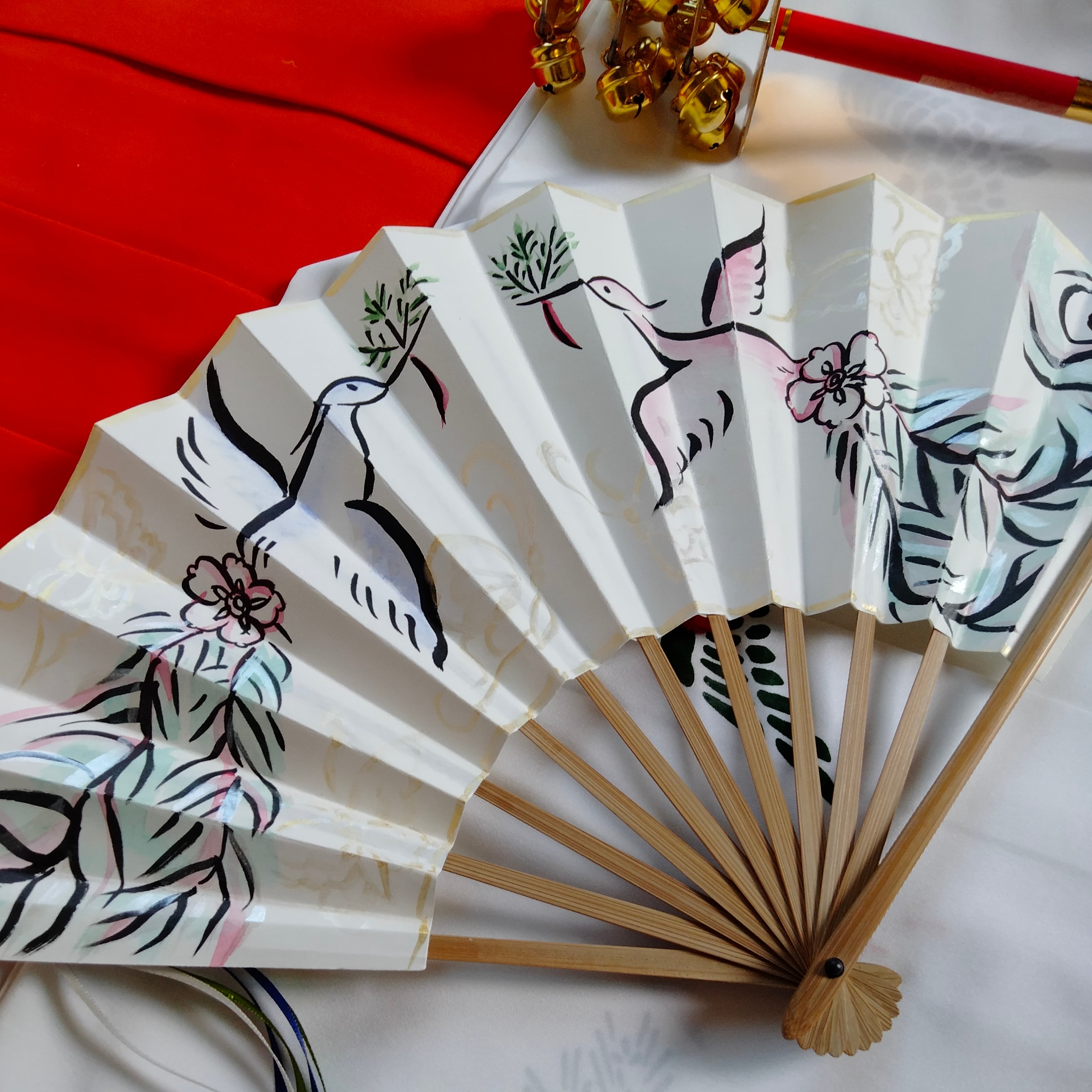 巫女舞扇27cm◇浦安の舞 顔料手描き扇(裏表絵付け)◇御神楽舞扇舞練習