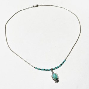 Vintage Southwestern Liquid Silver & Turquoise Beads Necklace With Top